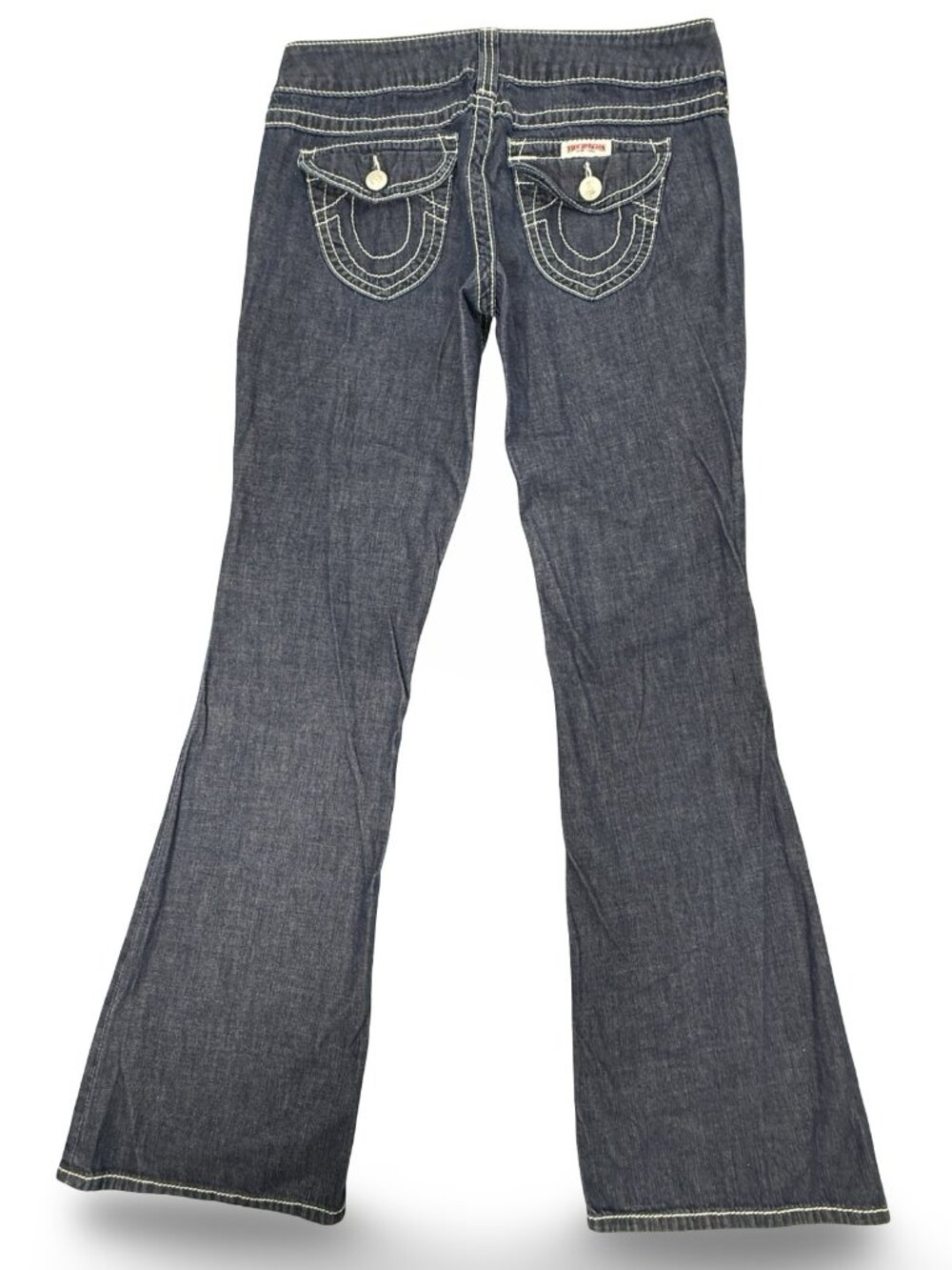 Vtg True Religion Bootcut Jeans Y2K Women 28 Dark Wash Low Rise Contrast USA 00s
